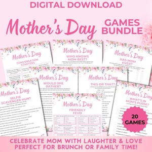 Mother’s Day Games Bundle – 20 Fun Printable Activities for Mom – Trivia, Brunch Games, Party & Family Time – Instant Download