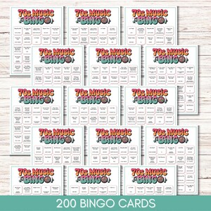 70s Music Bingo Game – 200 Printable Cards – Fun Party Activity with Spotify Playlist – Instant Download for Retro Themed Events