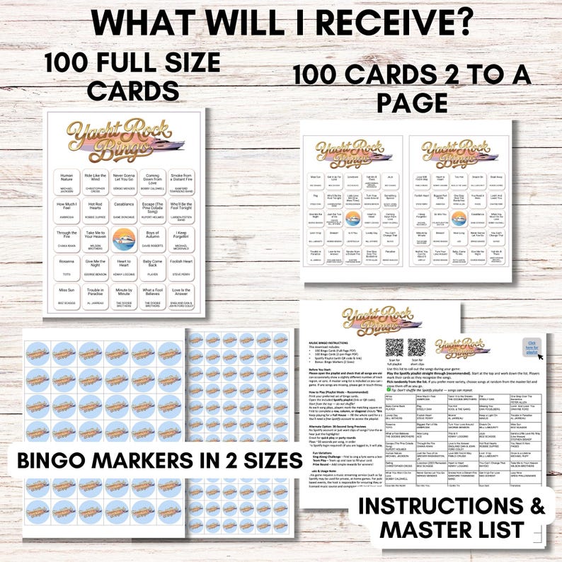 Yacht Rock Music Bingo – 70s 80s Soft Rock Party Game Printable
