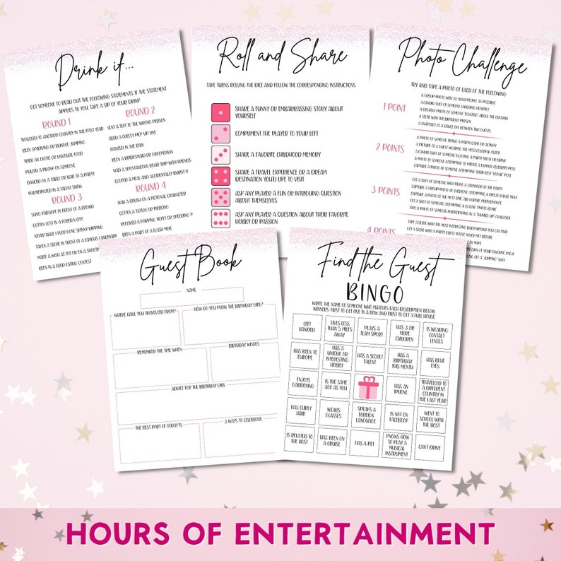 Birthday Games For Her, Editable Printable 20 Game Bundle, Modern Birthday Party Ideas, 21st, 30th, 50th, 60th, Personalize in Canva