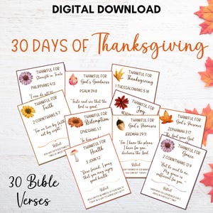 Kaarten voor 30 dagen van dankbaarheid, dankbaarheid voor Thanksgiving, dagelijkse Schrift, afdrukbare kaarten, direct downloaden