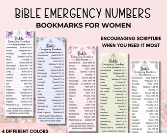 Peut inclure: Téléchargement numérique de marque-pages Bible Emergency Numbers pour femmes, en quatre couleurs différentes plus noir et blanc. Chaque marque-page répertorie des références bibliques.