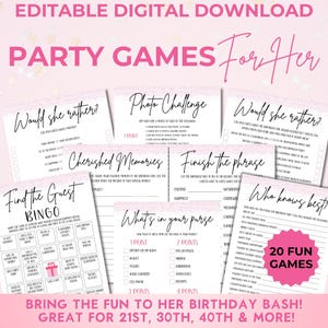 Printable Birthday Party Games for Women - 20 Game Pack - Editable Canva Template for 21st, 30th, 40th, 50th, 60th - Fun Girls Night