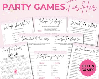 Printable Birthday Party Games for Women - 20 Game Pack - Editable Canva Template for 21st, 30th, 40th, 50th, 60th - Fun Girls Night