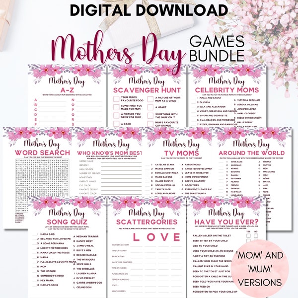 Printable Mother's Day Games Bundle, Mother's Day Quiz, Family Game Night, Mothering Sunday, Scattergories, Who Knows Mom Best MD001