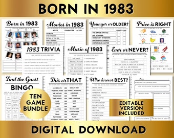43rd Birthday Party Games, Born in 1983 Trivia, Music Quiz (Printable Digital Download)