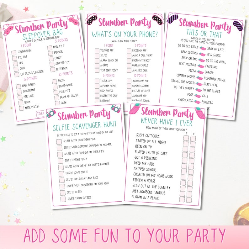Slumber Party Games. Sleepover Games, Tweens Party, Teen Birthday Games, Girls Birthday Party Games, Pajama Party