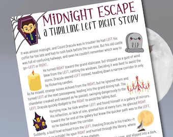 Halloween Left Right Game, Midnight Escape Vampire Story, Fun Printable Game for Kids & Adults, Perfect for Halloween Parties