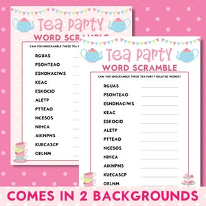Tea Party Printable Word Scramble Game, Girls Birthday Party, Afternoon ...