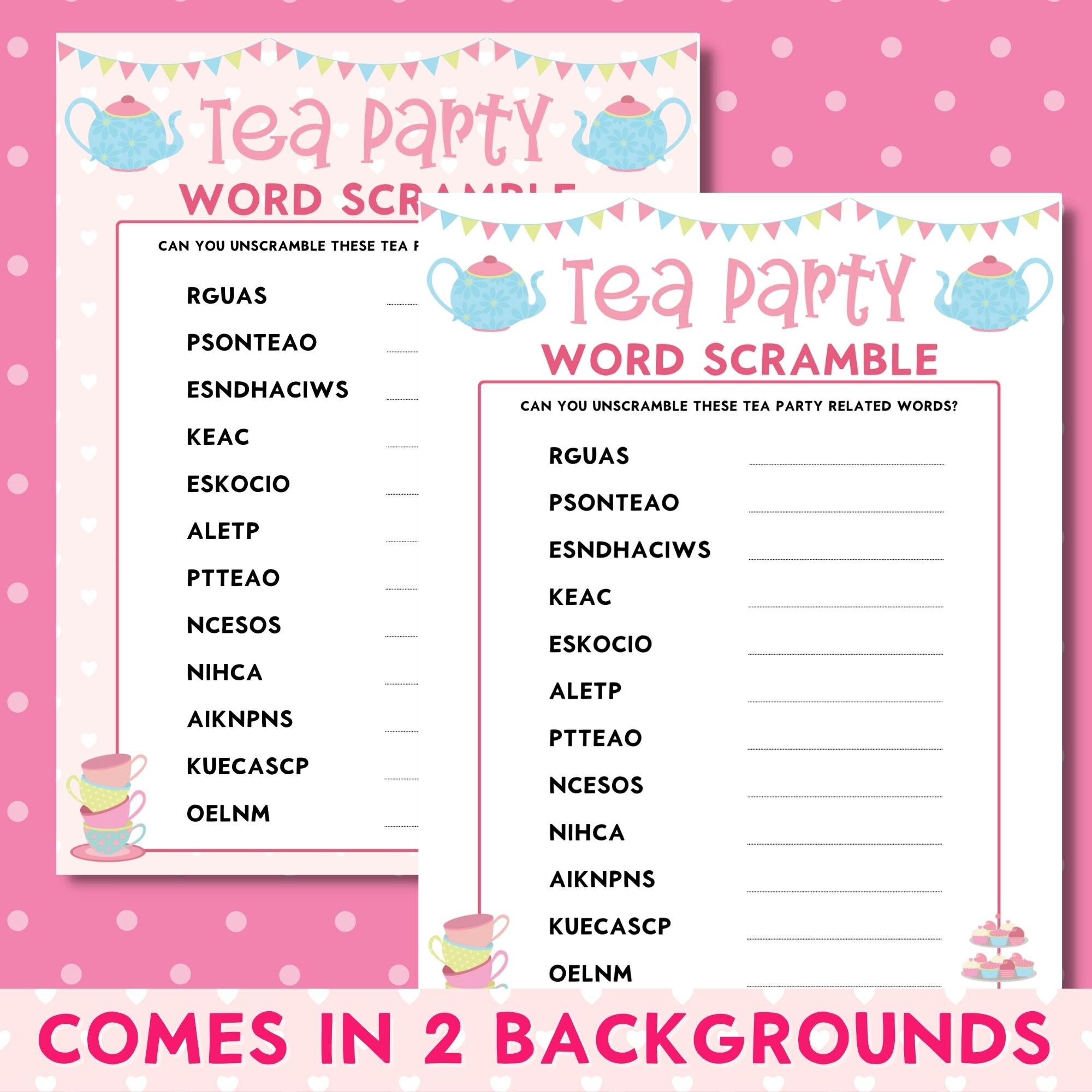 Tea Party Printable Word Scramble Game Girls Birthday Party - Etsy