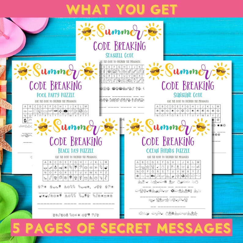 Summer Code Breaking Activity, Printable Activities, Pool Party, Family ...