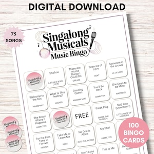 Puede incluir: Descarga digital de un juego de bingo musical Singalong Musicals. La tarjeta de bingo presenta 75 canciones y 100 tarjetas de bingo. El juego incluye títulos de canciones de musicales populares.