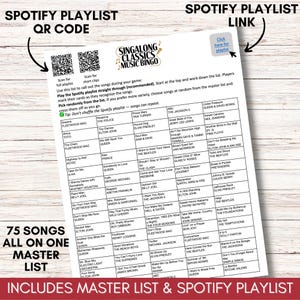 Singalong Classics Music Bingo, 75 Songs, 200 Cards, Printable Party Game, Instant Download