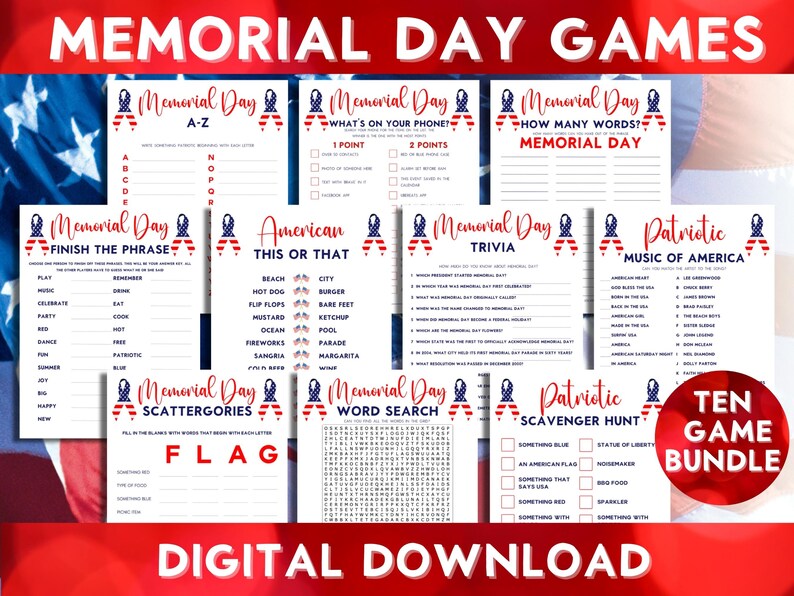 Printable Memorial Day Games Bundle Trivia Quiz Party Game - Etsy