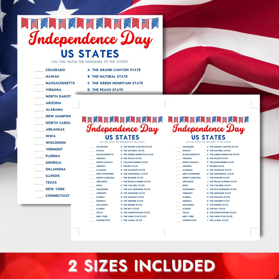 Printable Independence Day US States Quiz Game Family Fun - Etsy
