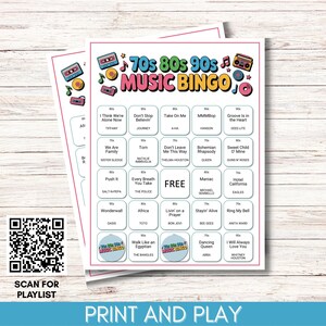 70s 80s 90s Music Bingo, Decades Bingo, Printable Game with 200 Bingo Cards, Spotify Playlist, Digital Download for Family Reunion or Party