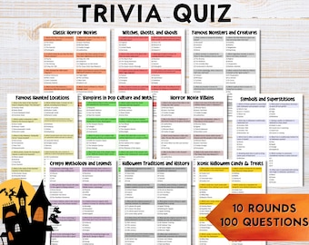 Halloween Pub Trivia Quiz, Game Night, Bar Quiz, General Knowledge, Trivia Night, 100 Questions, Printable Instant Download