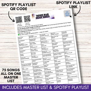 2010s R&B Music Bingo Game – Printable Party Game, 75 Songs 100 Cards