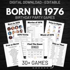 50th Birthday Party Games, Born in 1976 Trivia (Digital Download)