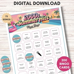 2000s Summer Hits Music Bingo - 200 Cards, Y2K Party Game (Printable)