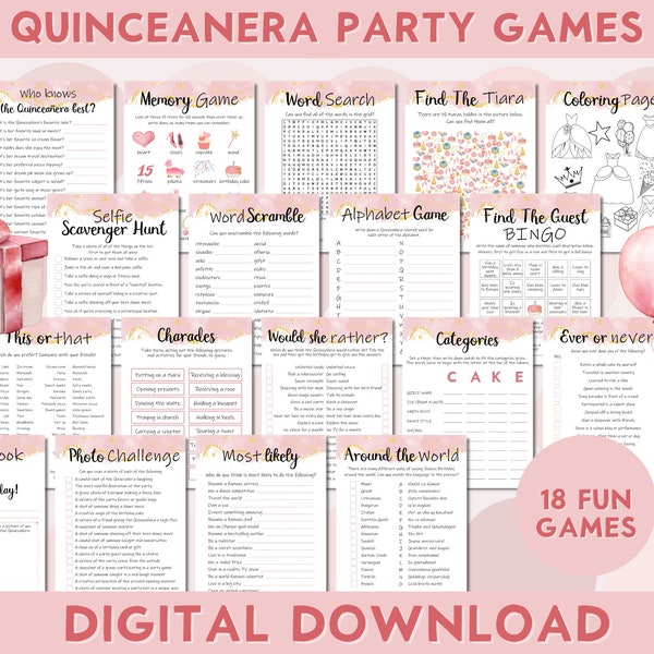 Quinceañera Party Games, 15th Birthday, Mis Quince, Quinceañera Party Idea, Printable Instant Download