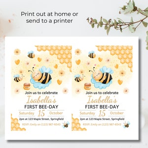 First Birthday Bee Invitation, 1st Bee-Day Invites, Instant Download, First Bee-Day Birthday Invitation, First Bee Day Invite, Evite