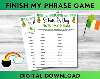 Printable St Patrick's Day Finish My Phrase Game, St Paddy's Day Party, Family Game Night, Irish Fun, Instant Download