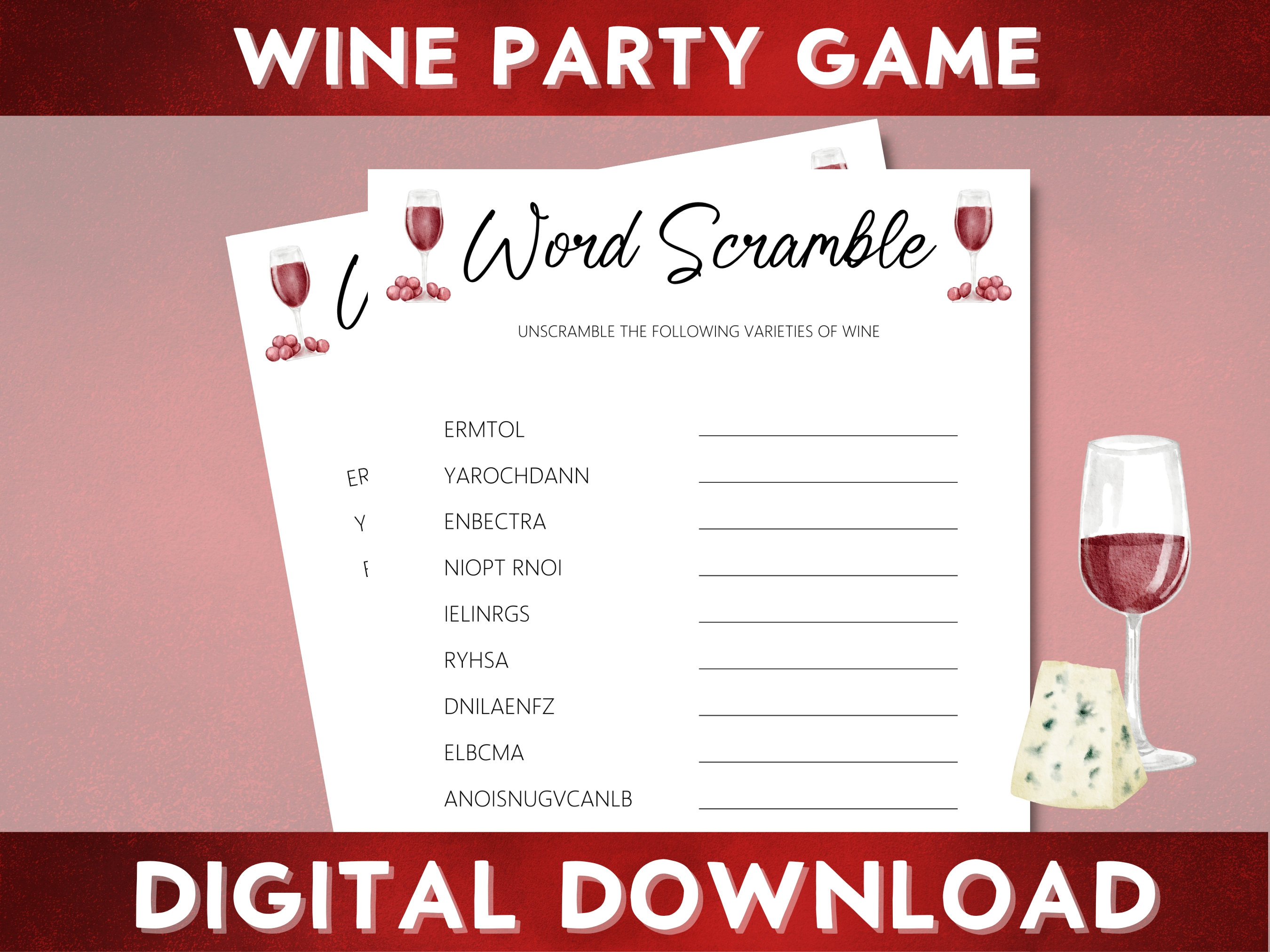 Wine Party Word Scramble Game Printable Game Bachelorette - Etsy Australia