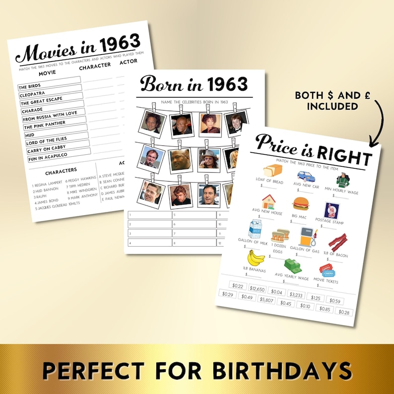 Printable 60th Birthday Party Games Born in 1963 10 Game - Etsy Hong Kong