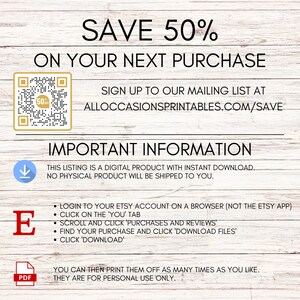 Puede incluir: Anuncio de producto digital con el texto "AHORRA 50% EN TU PR&Oacute;XIMA COMPRA". Incluye un c&oacute;digo QR e instrucciones para registrarse en una lista de correo. El anuncio es una descarga digital, sin producto f&iacute;sico.