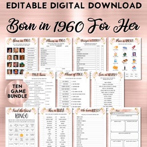 65th Birthday Games for Her, Born in 1960 Trivia Quiz, Fun Printable Activities, Printable Fun for Women, Instant Download
