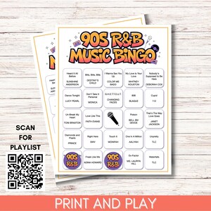 90s R&B Music Bingo, Printable Bingo Game, Throwback 90s Party Game, 200 Cards, Instant Download