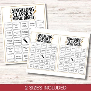 Singalong Classics Music Bingo, 75 Songs, 200 Cards, Printable Party Game, Instant Download