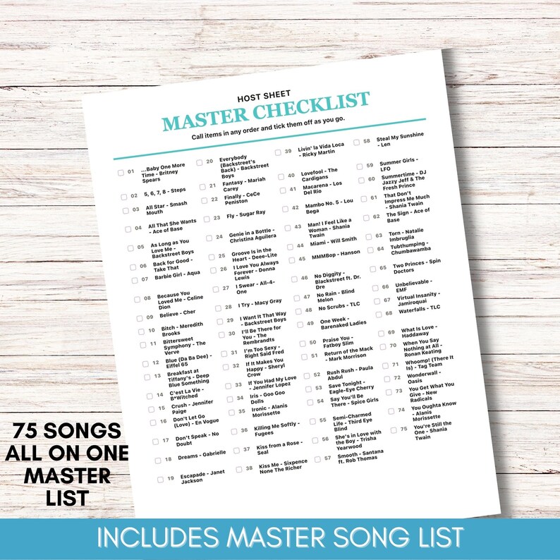 90s Summer Hits Music Bingo – 200 Cards, Printable Game with Spotify Playlist (Digital Download)