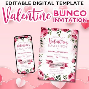 Valentine&#39;s Day Bunco Invitation, Editable Template, Video Invite, Instant Download, Fun Party Game