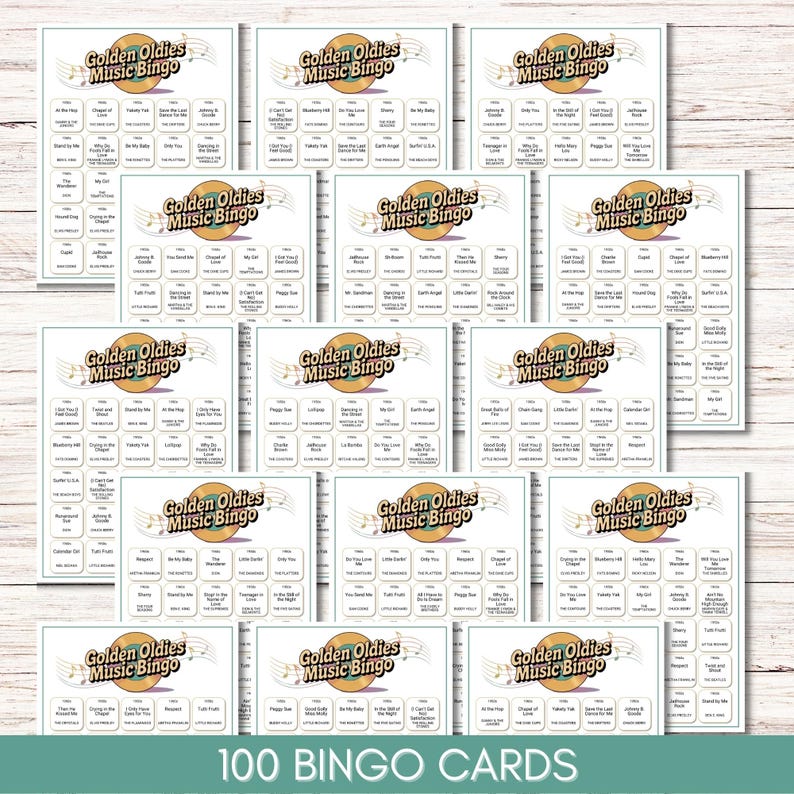 Golden Oldies Music Bingo – 50s and 60s Songs Game, Printable Music Bingo Cards, Retro Family Fun, Senior Center Party Game
