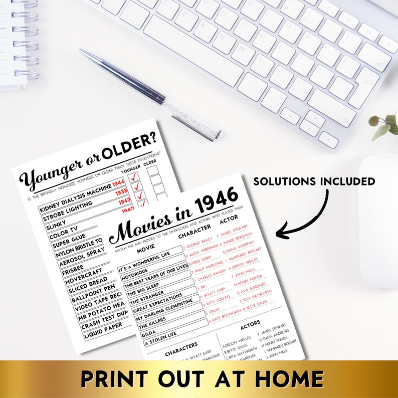 79th Birthday Party Games, Born in 1946, Printable 10 Game Bundle, Instant Download, Editable, Personalize, Music, Trivia, Guest Book BP001