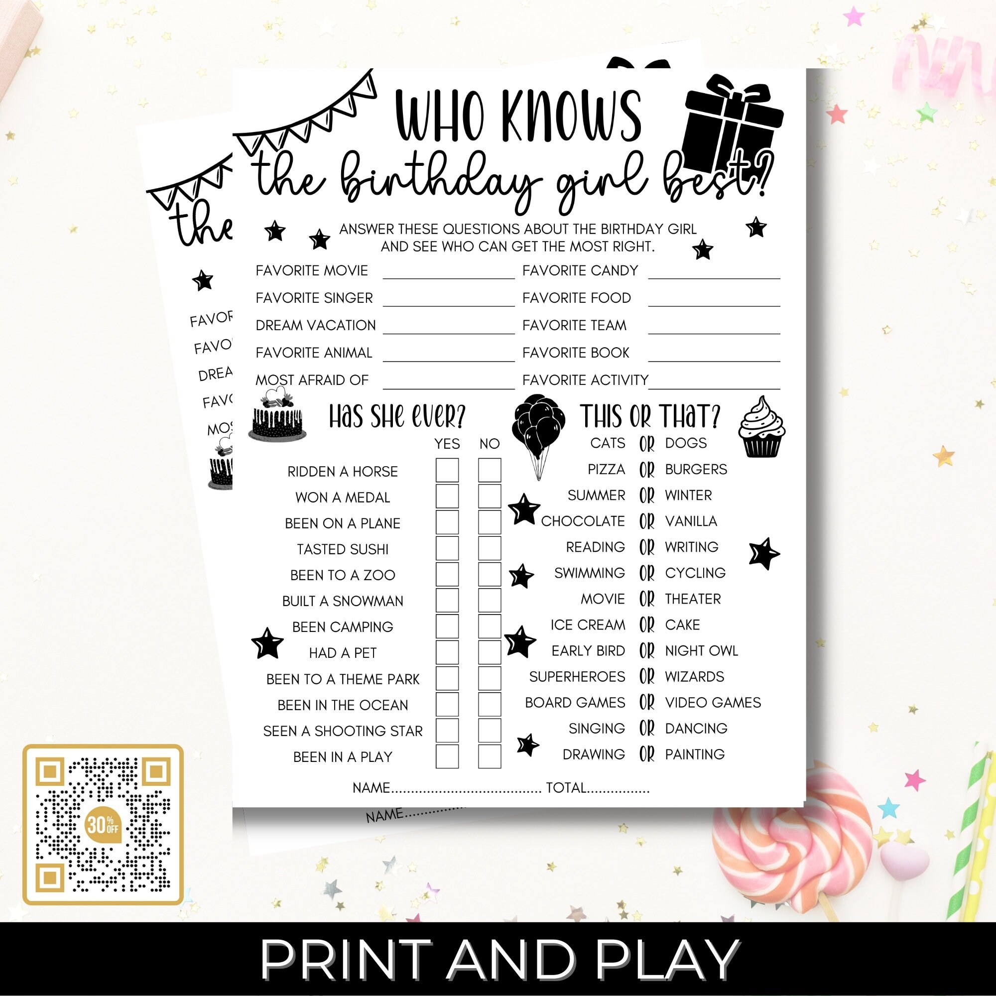 Who Knows the Birthday Girl Best, Editable Printable Black and White ...