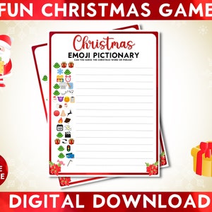 Gioco stampabile Christmas Emoji Pictionary, edizione natalizia, download digitale, gioco di società, divertimento festivo in famiglia