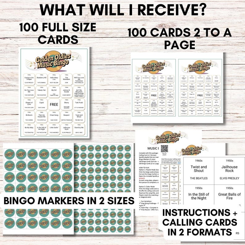 Golden Oldies Music Bingo – 50s and 60s Songs Game, Printable Music Bingo Cards, Retro Family Fun, Senior Center Party Game