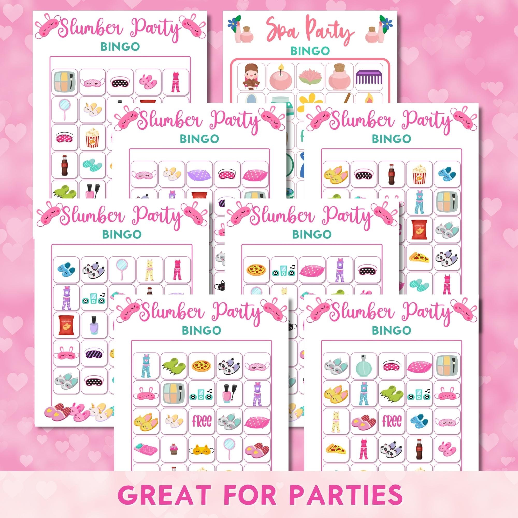 Printable Slumber Party Bingo Game, Sleepover, Pajama Party, Girls ...