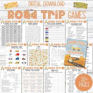 Jeux pour enfants sur la route, Planificateur de voyage en famille imprimable, Jeux de voiture, Jeux à imprimer de voyage, Carnet de voyage, Vacances en famille, Chasse au trésor