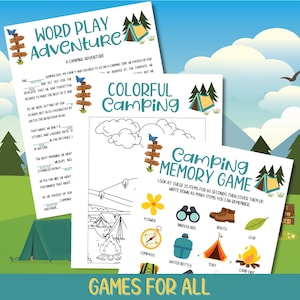 Camping Activities, Camping Games Kids Families Adults, Printable, Family Fun, Camping Trip, Summer Camp, End Of School Activities