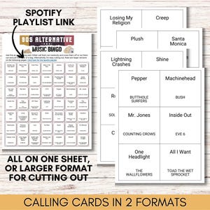 90s Alternative Music Bingo – The Ultimate Grunge & Alt-Rock Throwback Game, Printable Music Game, Party Game, Instant Download