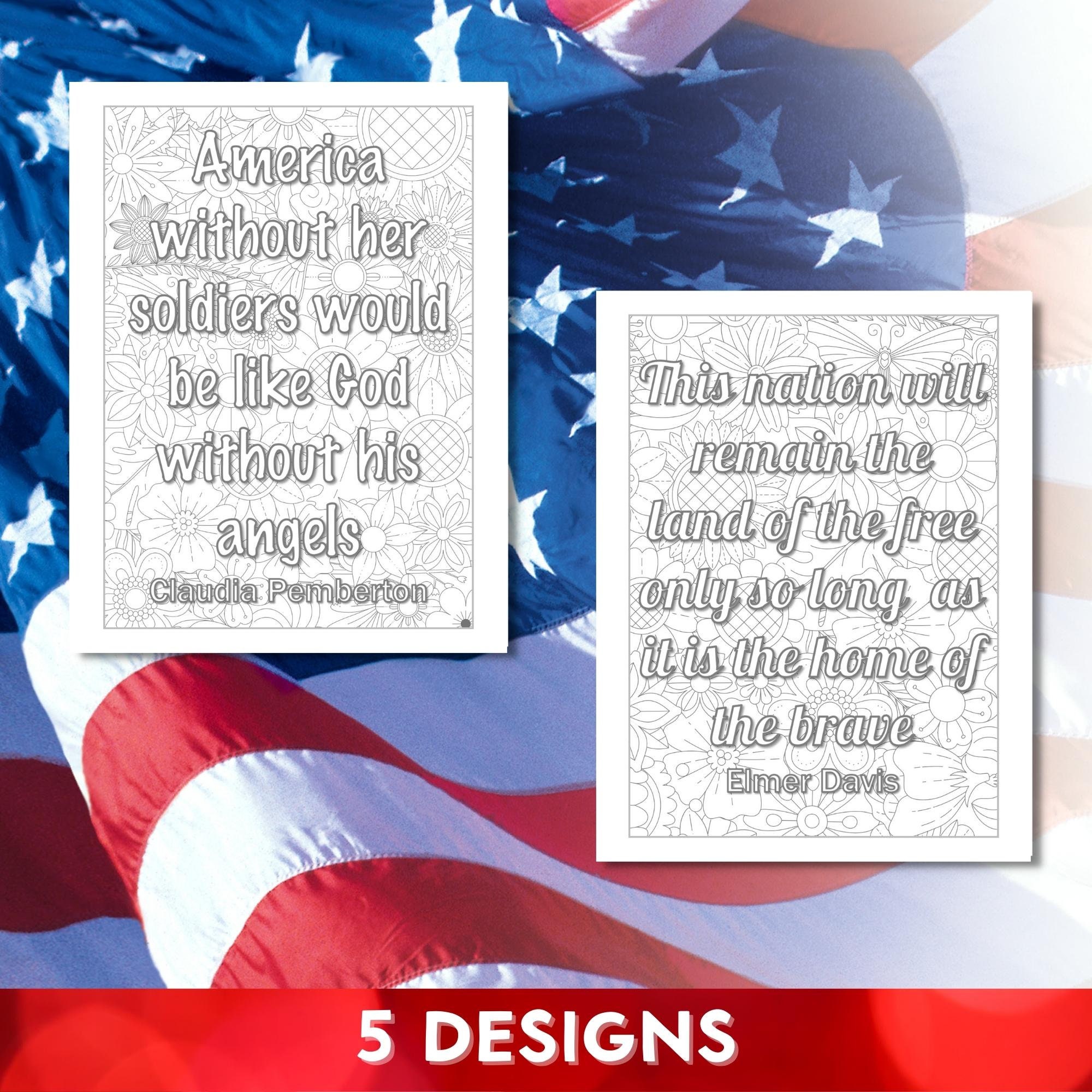 Printable Patriotic Quotes Coloring Pages Memorial Day - Etsy