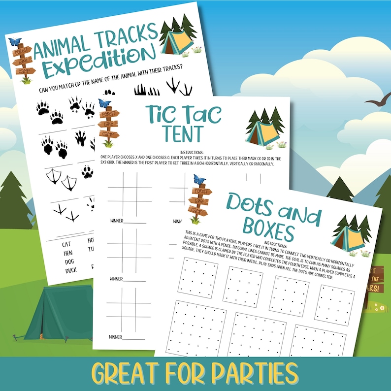 Camping Activities, Camping Games Kids Families Adults, Printable, Family Fun, Camping Trip, Summer Camp, End Of School Activities