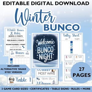 Winter Bunco Game | Printable & Editable Canva Templates | Score Sheets + Snake Eyes Version | Instant Download