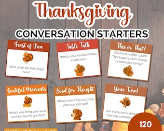 Thanksgiving-Dinner-Gesprächskarten, Familien-Eisbrecher-Spiel (druckbare PDF)