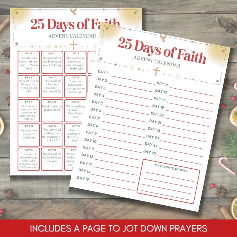 Christmas Advent Calendar – 25 Days of Faith – Editable Printable ...