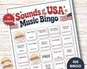 4th of July Music Bingo, Patriotic Party Game, Sounds of the USA, 75 Songs, 100 Printable Bingo Cards, Instant Download